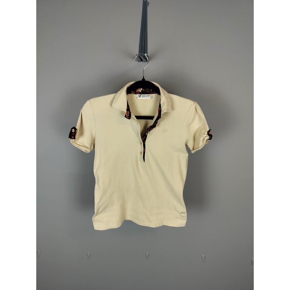 Piero Guidi Magic Circus Cotton Blend Polo Shirt Size Small Beige Gold Buttons
